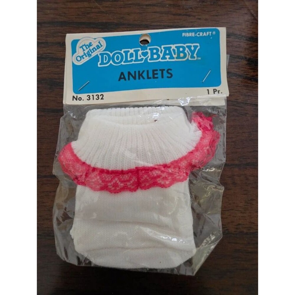 Vtg Original Doll-Baby Anklets White Pink Lace Fibre-Craft NOS